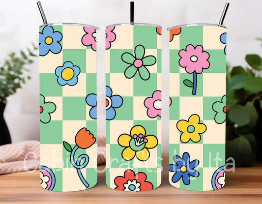 Tumbler - Retro Green Flower