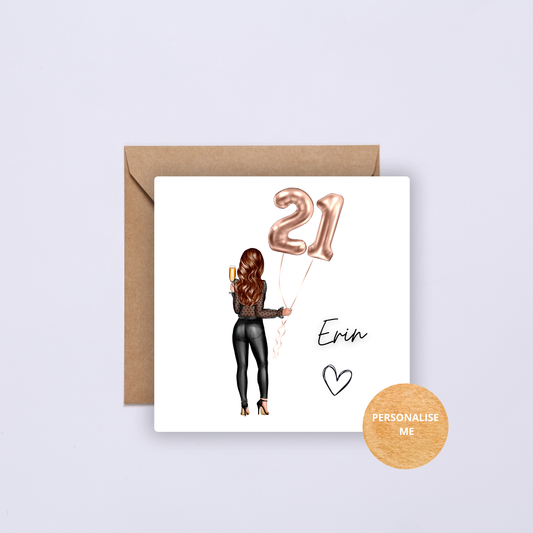 Personalised Girls Birthday Card with Envelope.  Customise the Age.