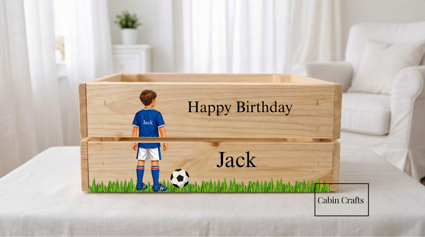 Football Happy Birthday Crate.  Blue, Red, Green, Green Stripes available
