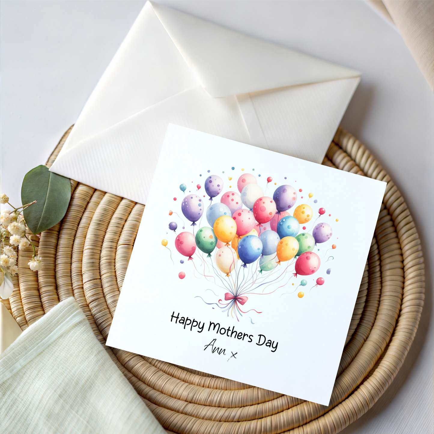 Personalised Mothers Day Card.  Balloons
