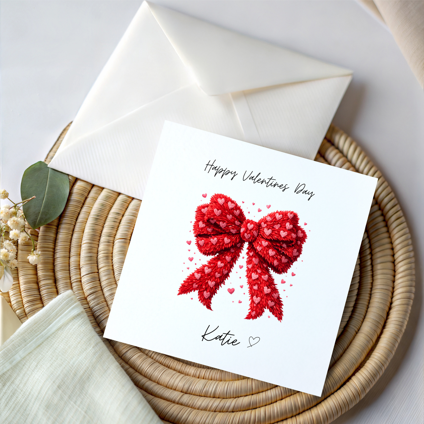 Personalised Valentines Day Card - Red Bow
