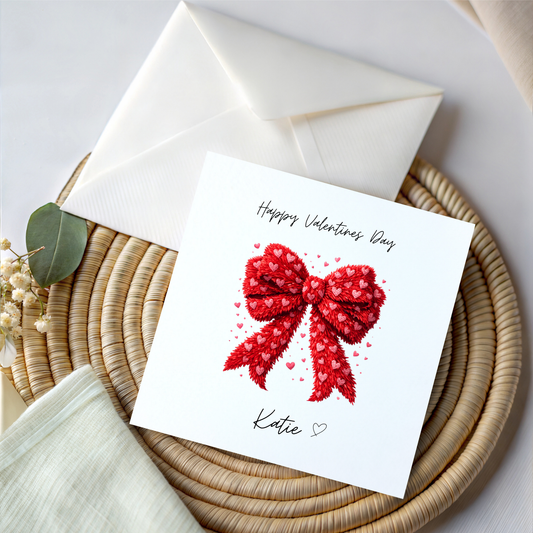 Personalised Valentines Day Card - Red Bow