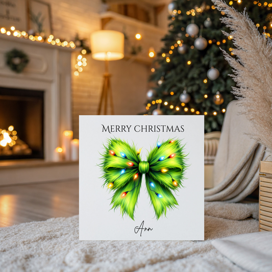 Christmas Card - Green Bow