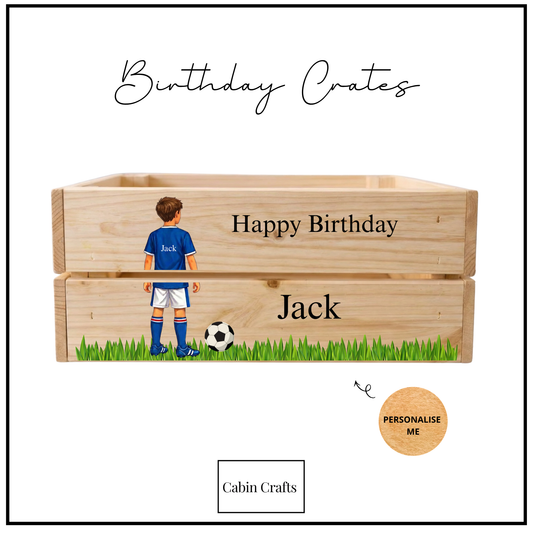 Football Happy Birthday Crate.  Blue, Red, Green, Green Stripes available