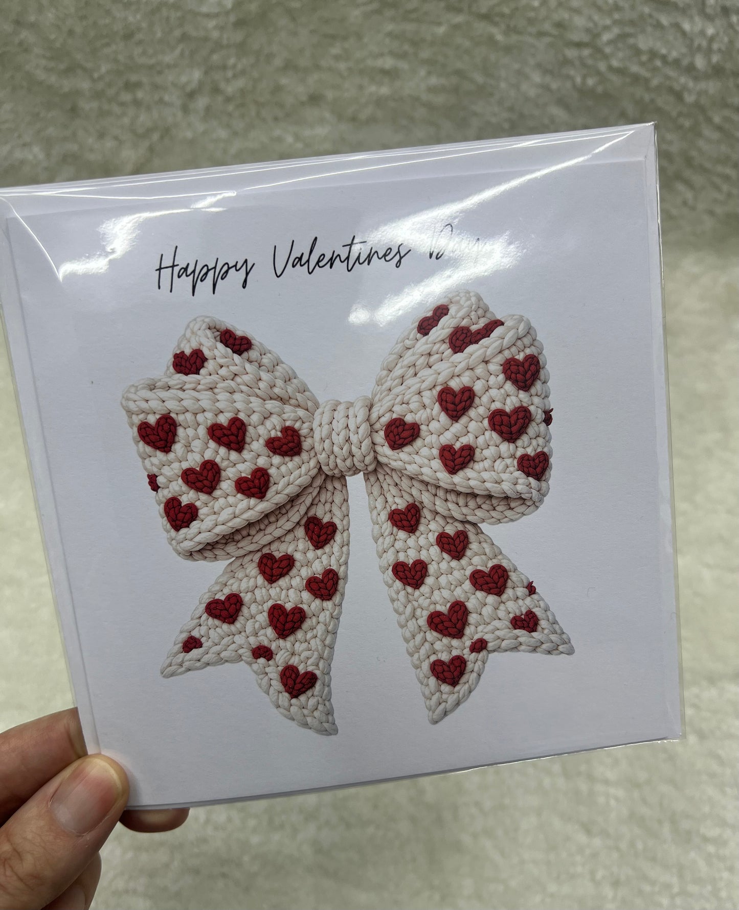 Personalised Valentines Day Cards - Cream and Red Bow