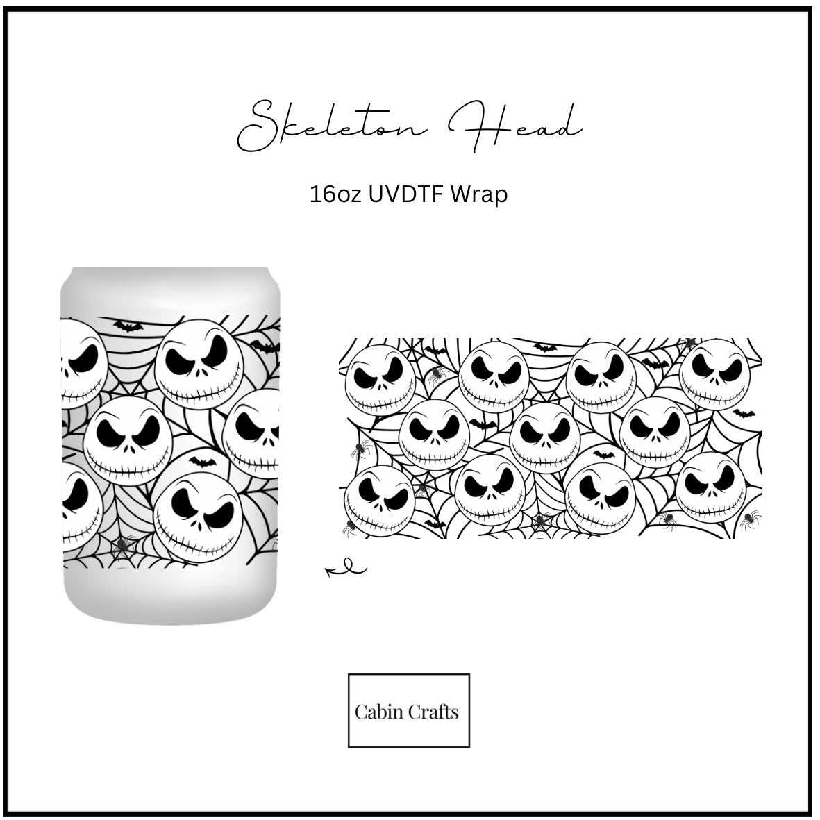 Skeleton Face, Digital download, Libby Can Wrap, 16oz Glass Can Wrap. PNG for UV DTF/Sublimation