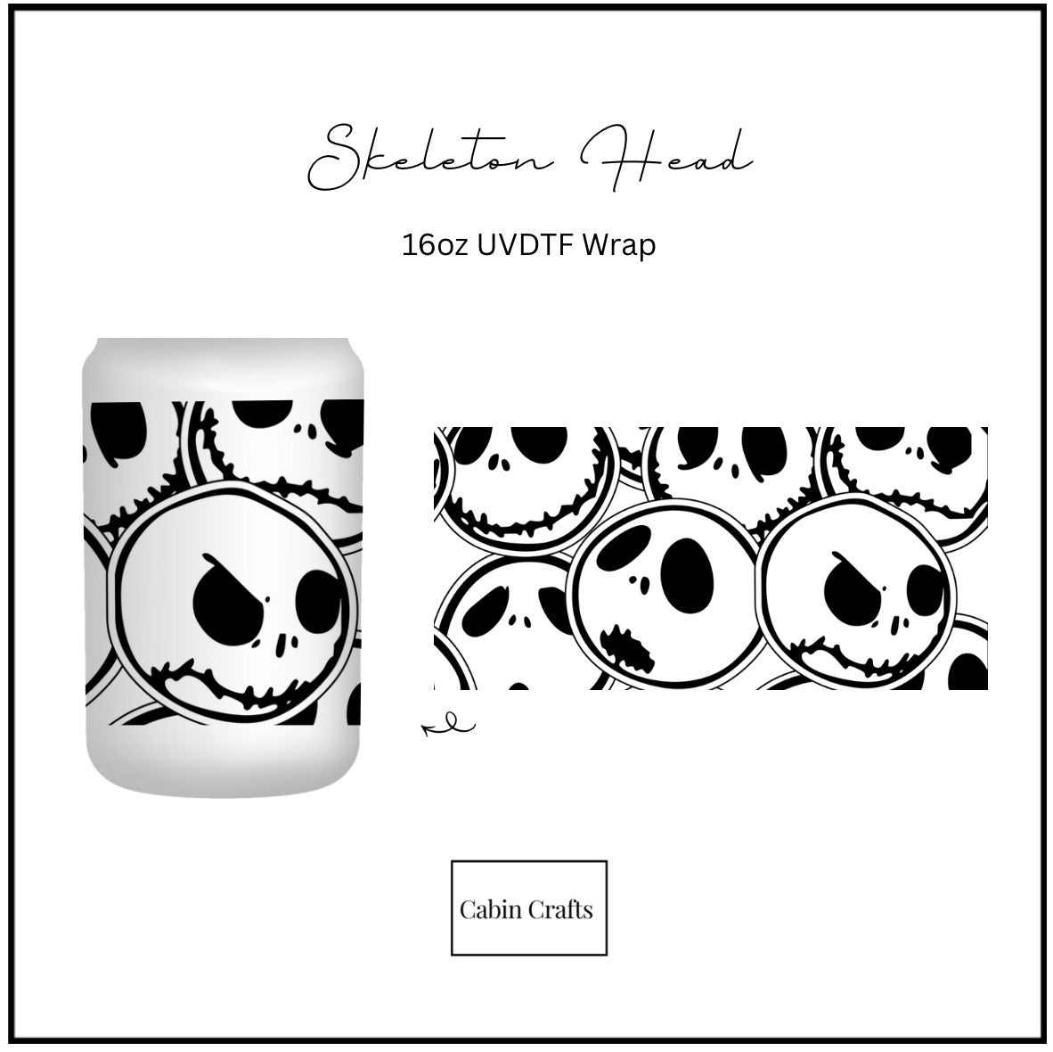Skeleton, Halloween Libby Can Wrap, 16oz Glass Can Wrap. PNG for UV DTF/Sublimation