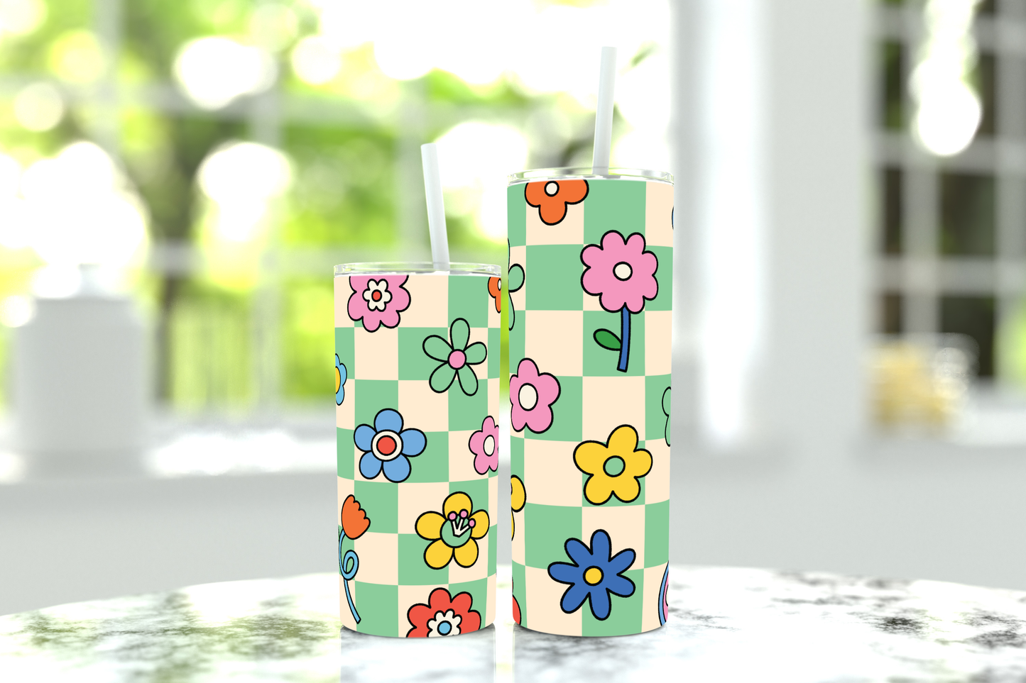 Tumbler - Retro Green Flower